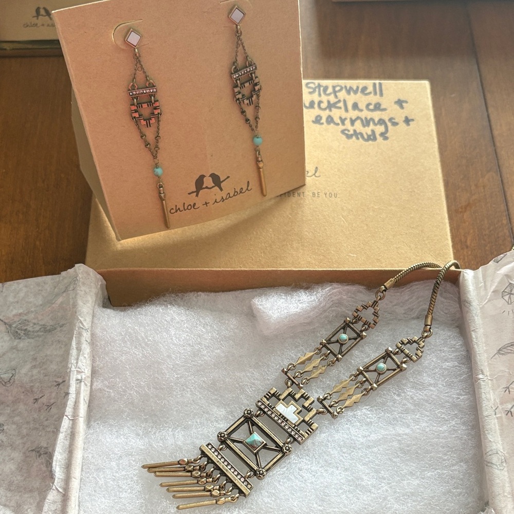 Chloe + Isabel Stepwell : Gold and Turquoise Necklace and Earrings Set